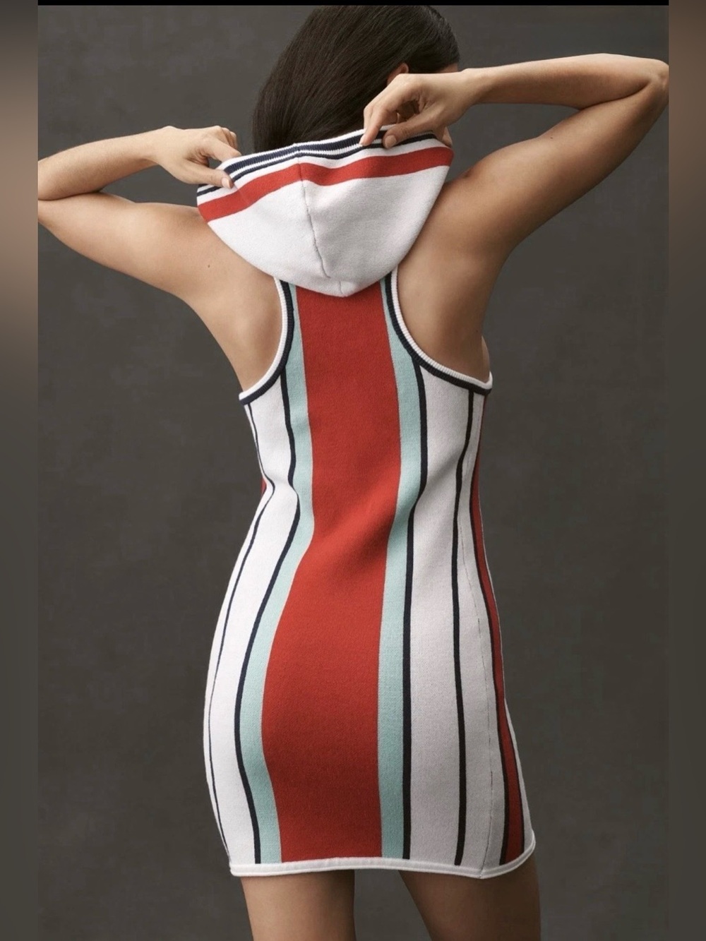 NWT Hooded Stripe Bodycon Dress - White, Mint, Navy & Red size Small